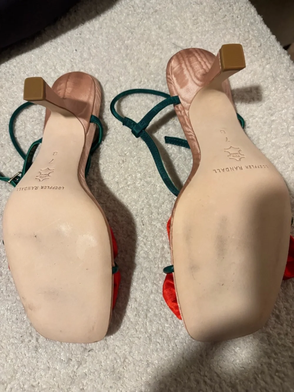 Loeffler Randall Red Floral Front-Strap Sandals with Green Ankle Straps - Picture 4 of 7